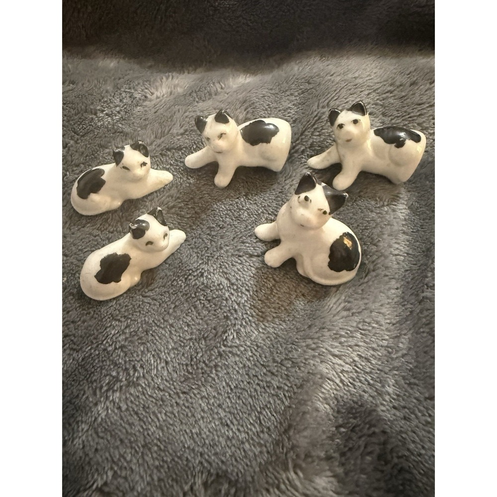 Lot Of‎ 5  Vintage Ceramic Black And White Kitties Made In Japan CUTE!